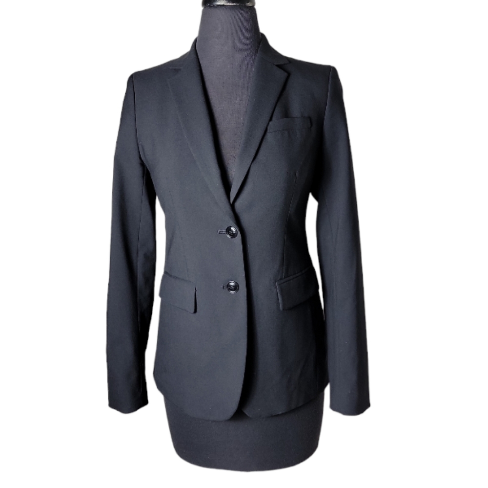 Banana Republic long & lean wool blend blazer black tailored stretch size 0